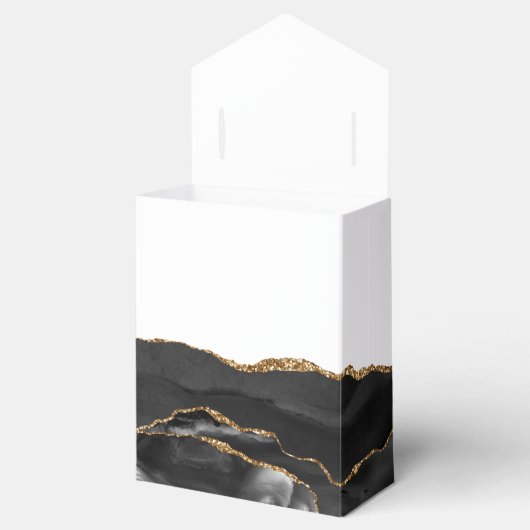 Black Gold Agate Script Eerste Communie Bedankdoosjes (Geopend)