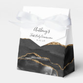 Black Gold Agate Script Eerste Communie Bedankdoosjes (Voorkant Zijde)