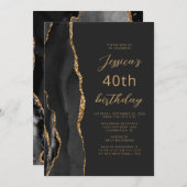 Black Gold Agate Slate Script 40th Birthday Kaart (Voorkant / Achterkant)