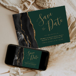 Black Gold Agate Smaragdgroene Save the Date Kaart