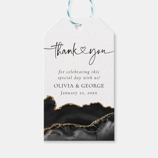 Black Gold Agate Weddenschap Hartelijk dank Cadeaulabel (Voorkant)