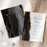 Black Gold Agate Wedding Rehearsal Dinner Kaart<br><div class="desc">De linkse rand van deze elegante moderne huwelijksrepetitie is voorzien van een zwarte waterverf aan de rand van de afgrond, die met faux gold glitter is bedekt. De aanpasbare tekst combineert het handschrift van houtskool grijs, copperplate en cursieve doopvonten op een witte achtergrond. De achterzijde is voorzien van een bijpassend...</div>