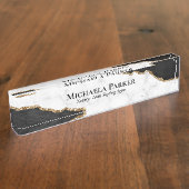 Black Gold Agate White Marble Elegant Professional Naambordje (Zijkant)