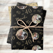 Black Gold Age Photo 40th Birthday Inpakpapier Vel
