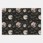 Black Gold Age Photo 40th Birthday Inpakpapier Vel (Voorkant)