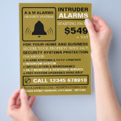 Black & Gold Alarm Logo, Security Alarm Service Flyer (Hand)