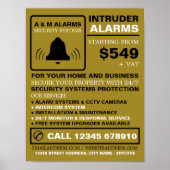 Black & Gold Alarm Logo, Security Alarm Service Poster (Voorkant)