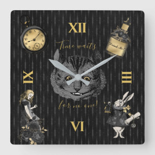 Black Gold Alice in Wonderland Vierkante Klok