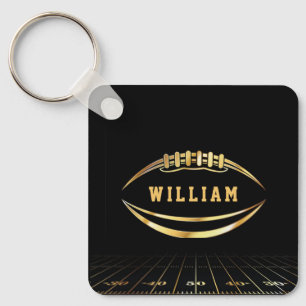 Black & Gold American Football Field Voetballiefhe Sleutelhanger