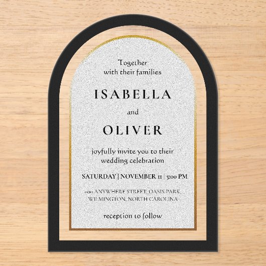 Black gold and white simplistic wedding acryl uitnodigingen (Voorkant)