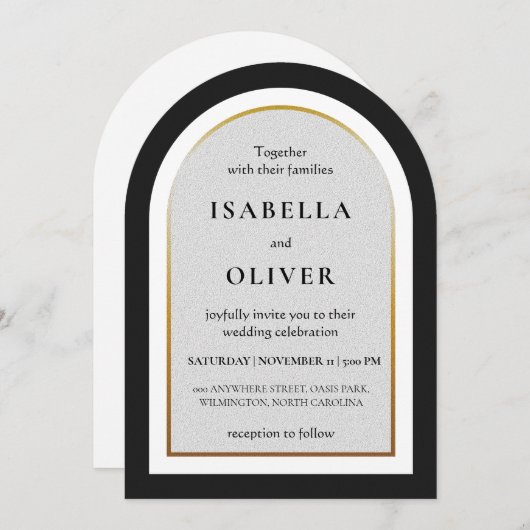 Black gold and white simplistic wedding kaart (Voorkant / Achterkant)