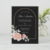 Black Gold Arch Floral Boho Wedding Uitnodiging (Staand voorkant)