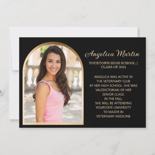 Black Gold Arch Foto Afstuderen Aankondiging (Voorkant)