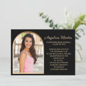 Black Gold Arch Foto Afstuderen Aankondiging (Staand voorkant)