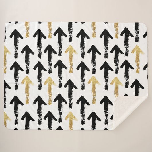 Black & Gold Arrow Pattern Sherpa Blanket Sherpa Deken (Voorkant (horizontaal))