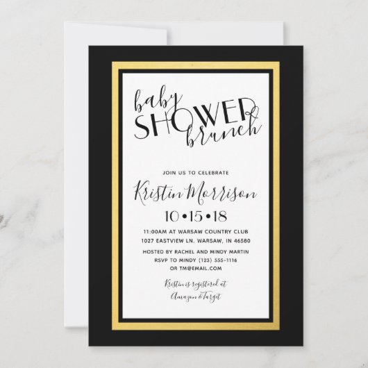 Black & Gold Art Deco Baby shower Uitnodiging (Voorkant)