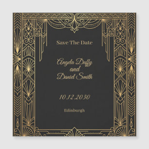 Black Gold Art Deco Bewaar De Datum Magneet