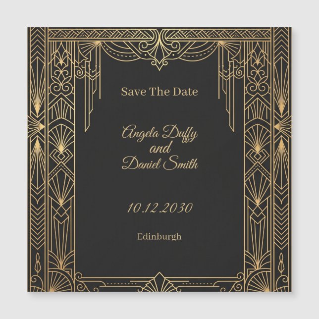 Black Gold Art Deco Bewaar De Datum Magneet (Voorkant)