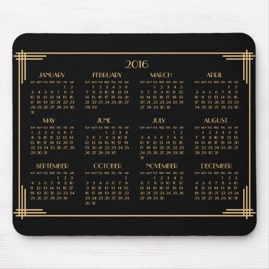 Black Gold Art Deco Calendar 2016 Muismat (Voorkant)