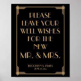 Black Gold Art Deco Gatsby Guestbook Sign 8x10 Poster
