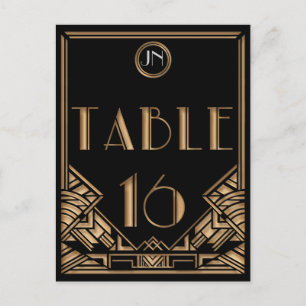 Black Gold Art Deco Gatsby Style Table Number 16 Briefkaart