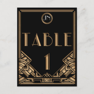 Black Gold Art Deco Gatsby Style Table Number 1 Briefkaart