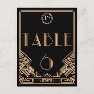 Black Gold Art Deco Gatsby Style Table Number 6 Briefkaart
