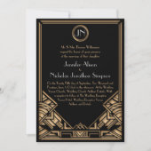 Black Gold Art Deco Gatsby Style Wedding Invites Kaart (Voorkant)