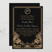 Black Gold Art Deco Gatsby Style Wedding Invites Kaart (Voorkant / Achterkant)