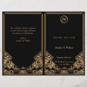 Black Gold Art Deco Gatsby Style Wedding Program (Voorkant)