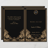 Black Gold Art Deco Gatsby Style Wedding Program (Voorkant / Achterkant)