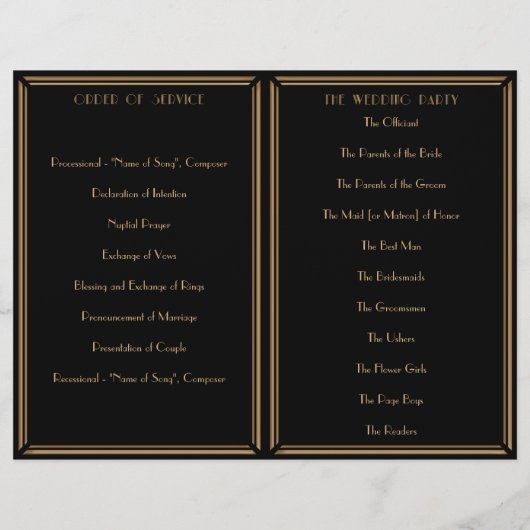 Black Gold Art Deco Gatsby Style Wedding Program (Achterkant)