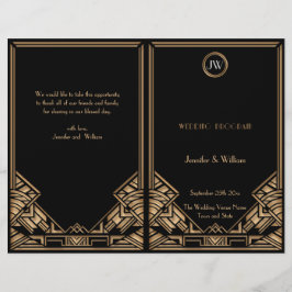 Black Gold Art Deco Gatsby Style Wedding Program