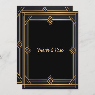 Black Gold Art Deco Gay/Lesbian Wedding Invitation Kaart