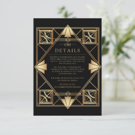 Black & Gold Art Deco Geometric Wedding  Informatiekaartje