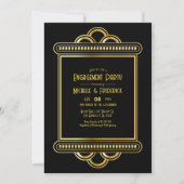 Black & Gold Art Deco Gold Engagement Party Photo Kaart (Voorkant)