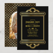 Black & Gold Art Deco Gold Engagement Party Photo Kaart (Voorkant / Achterkant)
