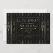 Black & Gold Art Deco Let's Party Verjaardag Kaart (Voorkant)