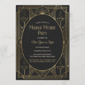 Black Gold Art Deco Murder Mystery New Year Party Kaart (Voorkant)