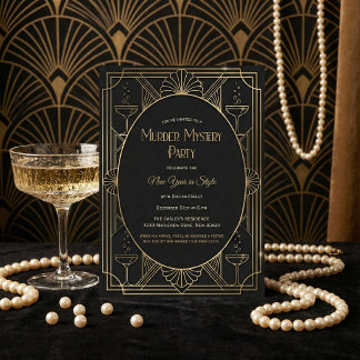Black Gold Art Deco Murder Mystery New Year Party Kaart