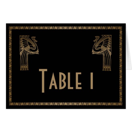 Black Gold Art Deco Peacock Weddenschappen Tafel N (Voorkant Horizontaal)