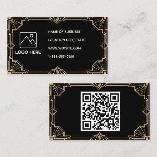 Black Gold Art Deco QR-code visitekaartje (Voorkant / Achterkant)