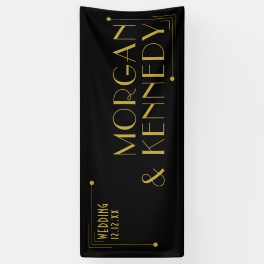 Black Gold Art Deco Style 1920s Wedding Banner (Verticaal)
