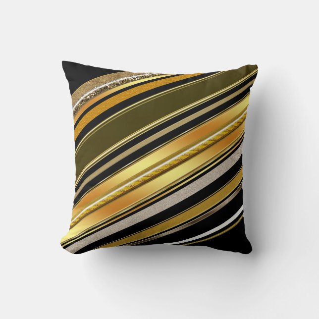 Black Gold Art Deco Style Cushion Pillow Kussen (Voorkant)