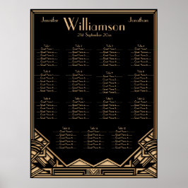 Black Gold Art Deco Style Wedding Seating Chart Poster