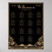 Black Gold Art Deco Style Wedding Seating Chart Poster (Voorkant)