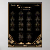 Black Gold Art Deco Style Wedding Seating Chart Poster (Voorkant)