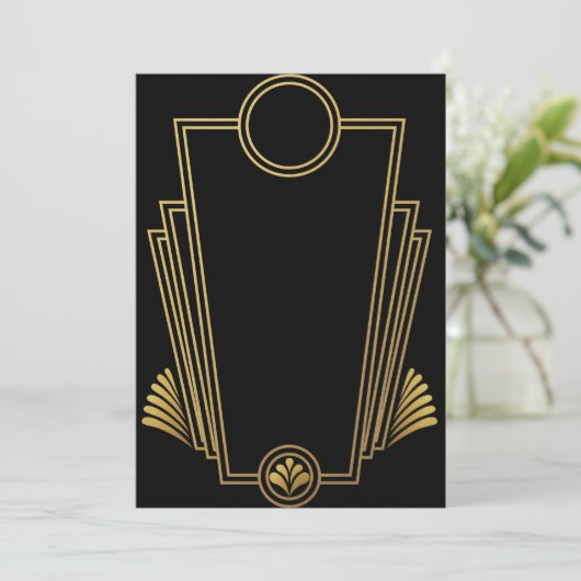 Black Gold Art Deco Uitnodiging (Staand voorkant)