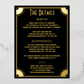 Black Gold Art Deco Wedding Details Kaart (Voorkant)