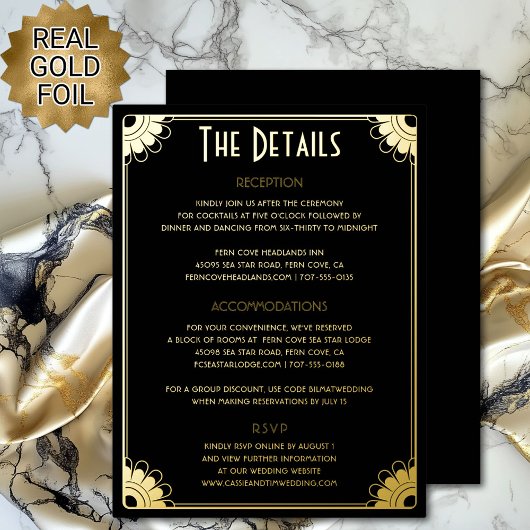 Black Gold Art Deco Wedding Details Kaart